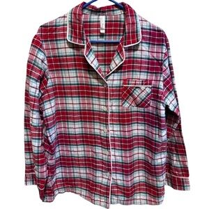 Gillian & O’Malley Red White  Plaid Flannel Pajamas Button Down Top Pants Sz L